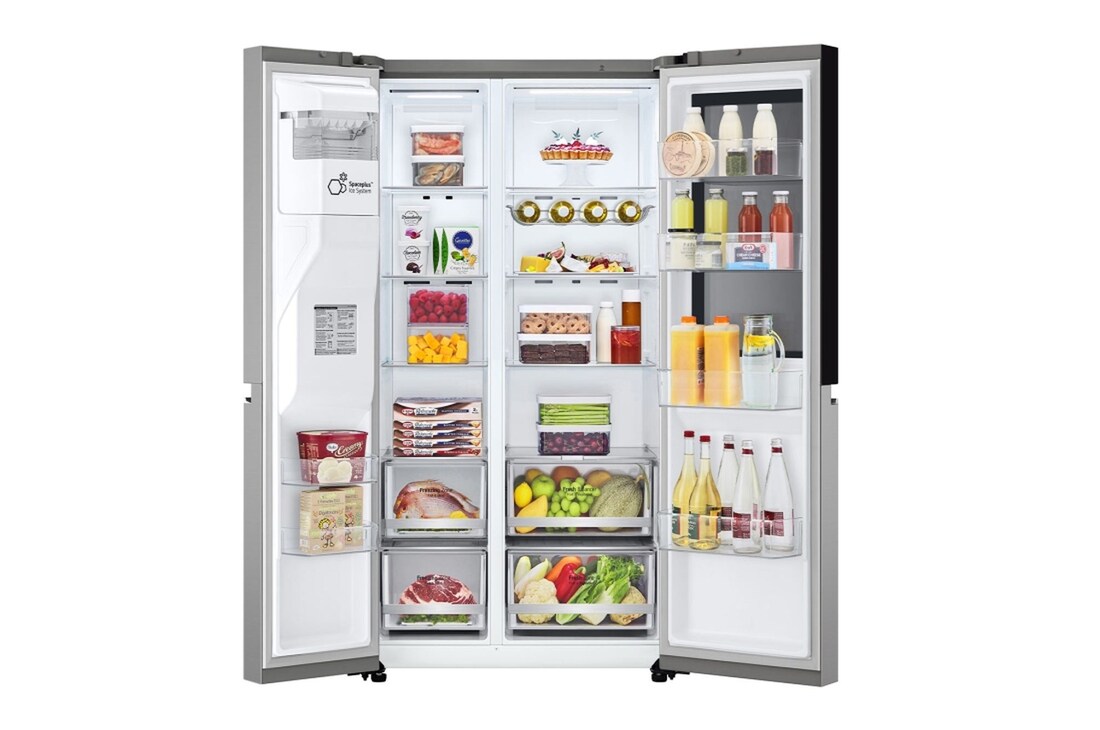 LG Frigorifero Side-by-Side InstaView | Classe D, 635L | Wi-Fi, Dispenser con allaccio, Fresh Balancer, No frost | Argento, GSGV80PYLD